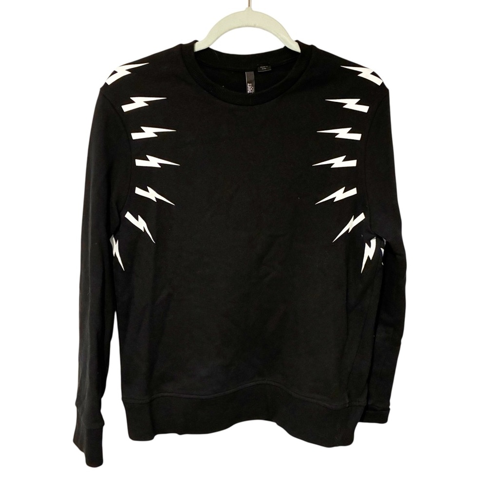 Neil Barrett Men's Black Fair Isle Thunderbolt Slim Fit Sweatshirt Size Small